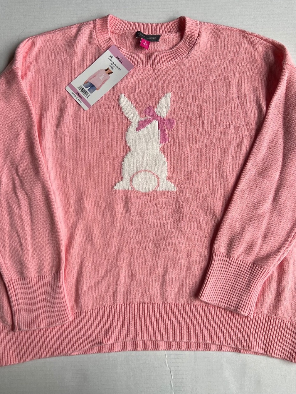 NWT Vince Camuto Long-Sleeve Pink Bunny Easter Sweater (Size Women’s S)